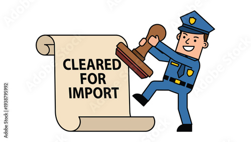 Customs Officer Approves Paperwork for Importation with Official Stamp Clearance
