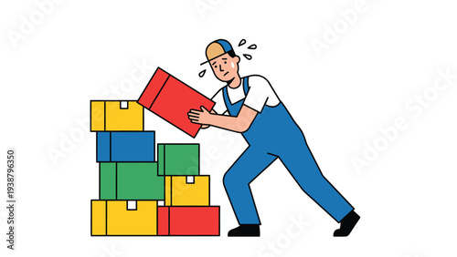 Construction Worker Stacking Boxes Heavy Load Logistics and Manual Labor Concept