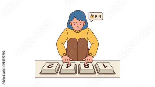 Frustrated Person Trying to Remember Numeric Code for Security Keypad