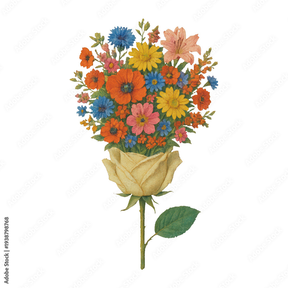 Obraz premium PNG Vibrant floral bouquet illustration.