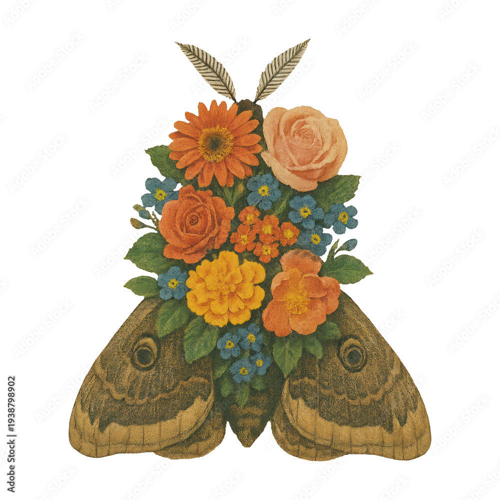 Obraz premium PNG Floral butterfly vintage illustration