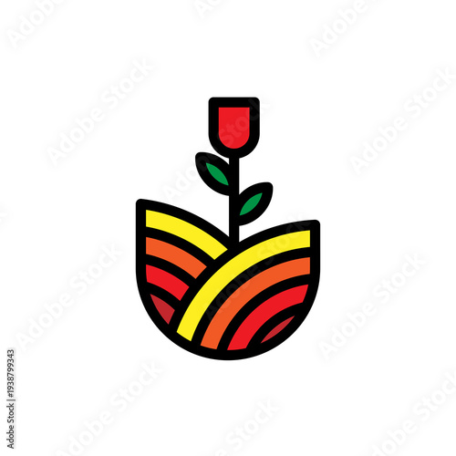 Abstract Rose Flower and Colorful Field Logo – Minimal Nature Plant Illustration