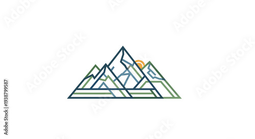 Geometric Mountain Illustration with Triangles and Shapes.