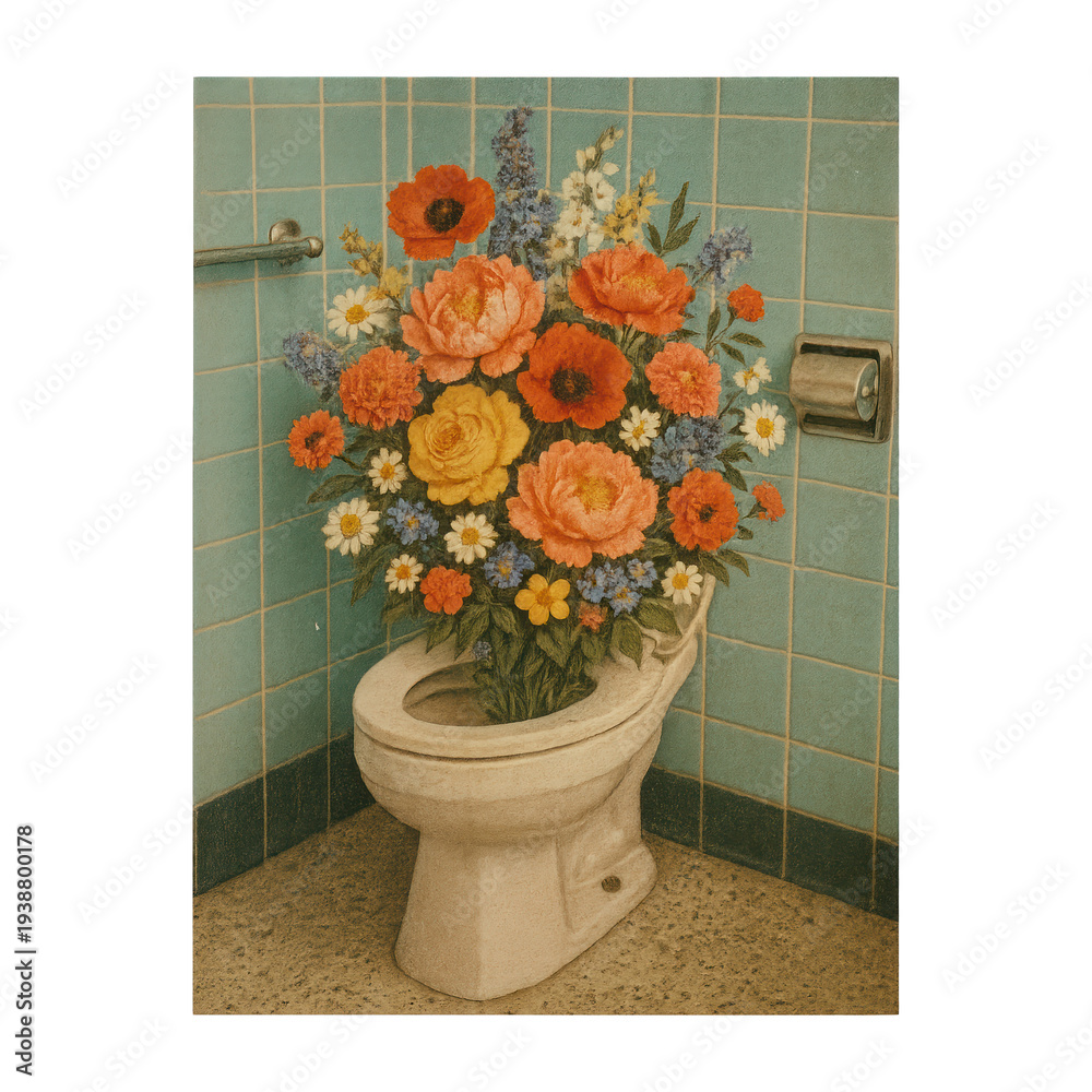 Naklejka premium PNG Surreal floral toilet art