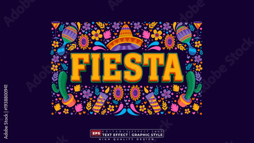 Editable 3d text effect fiesta with decorative background for banner and poster template