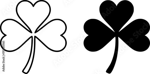 Minimalist clover icon, black and white in outline and silhouette design style