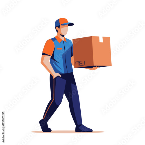 Delivery Man Carrying Large Cardboard Box.