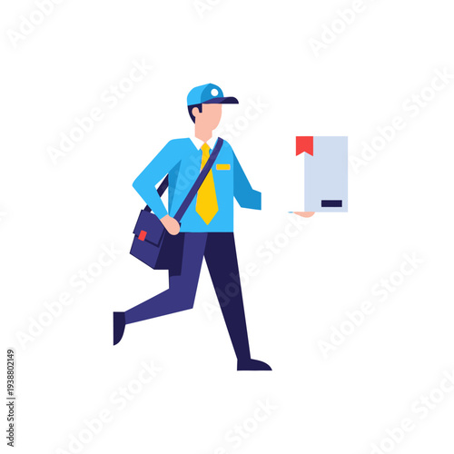 Delivery Man Walking with Package Bag.