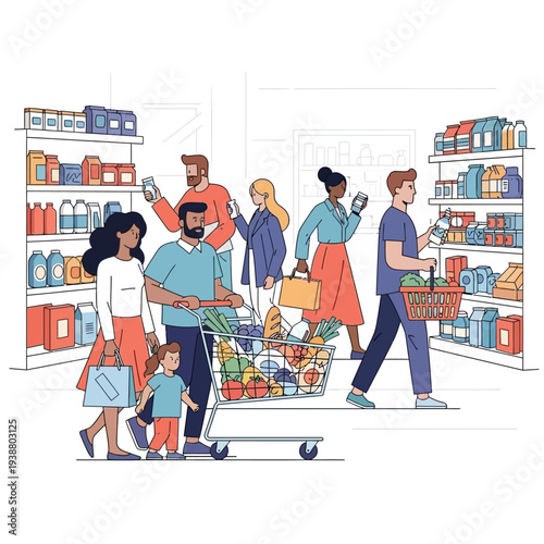 Family Shopping Together in Supermarket.