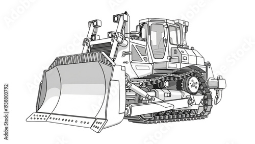 Bulldozer machine in action at construction site, heavy equipment for earthmoving and industrial work
