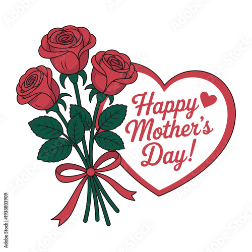 A heartwarming Mother's Day graphic with roses and a red heart