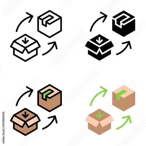 Packaging icon collection of various styles for design branding, print and digital media