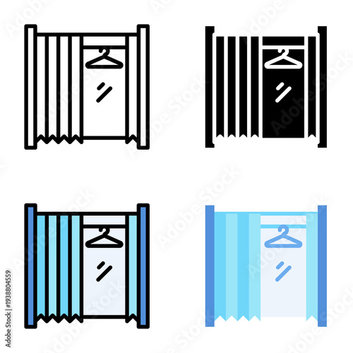 Fitting Room icon collection of various styles for design branding, print and digital media