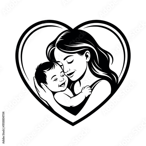 A loving mother tenderly holding and kissing her adorable baby in a heart