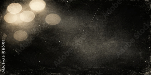 A dark grunge film background featuring heavy rain drops on a window against a stormy night sky with blue fog and textured moon light