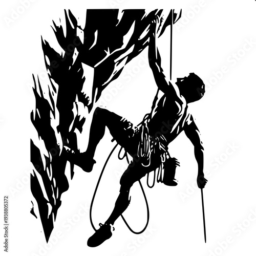 Extreme Rock Climbing Harness Rope Vector Silhouette