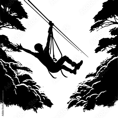 Adventure Tourism Zipline Excursion Concept Silhouette