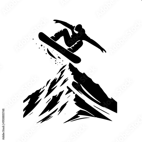 Snowboard Jump Mid-Air Grab Winter Sport Silhouette