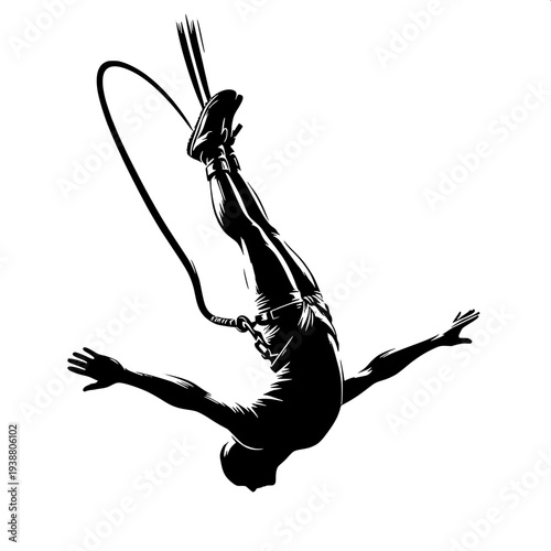 Bungee Jumping Headfirst Thrill Seeker Vector Silhouette