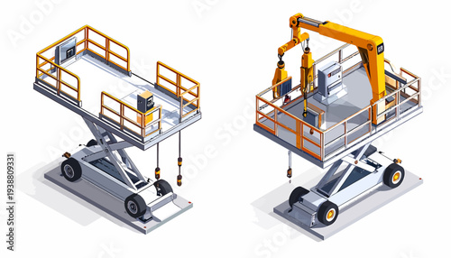 Scissor Lift Platform with Crane, Isometric View