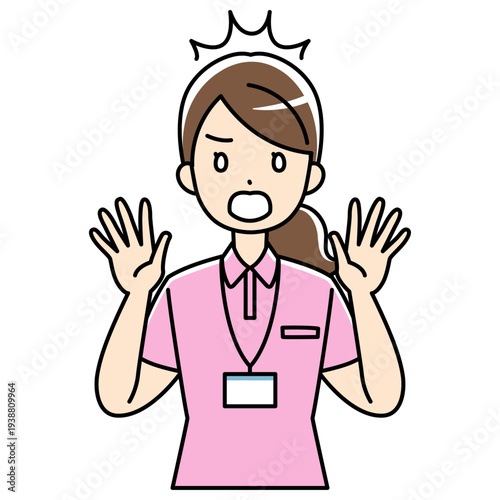 びっくり仰天、驚くポロシャツ姿の女性のイラスト