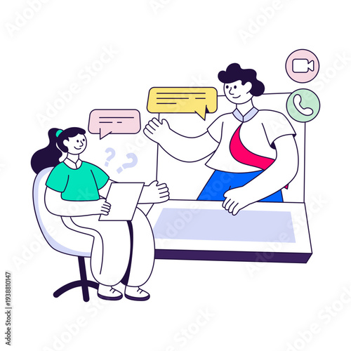 A beautiful design illustration of online interview
