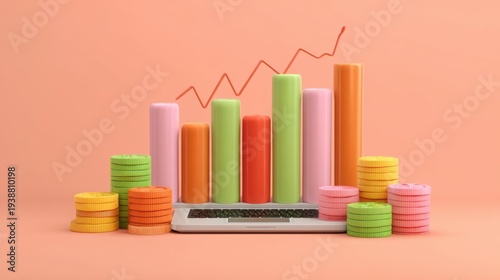 Business growth analysis digital workspace infographic data modern office aerial view financial concept
