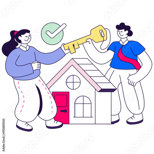 Conceptual flat design illustration of home key