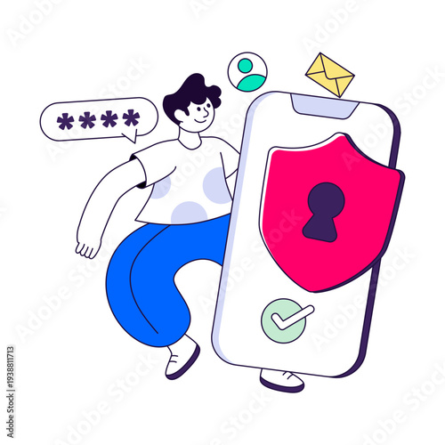 Conceptual flat design illustration of mobile security 