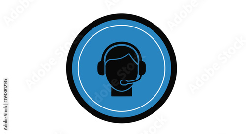 Flat design illustration of a customer service representative wearing a headset against a white background.