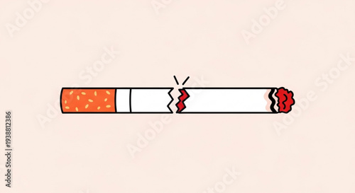 Broken cigarette with crack and smoke on light background symbolizing quitting or health risks