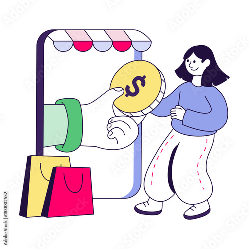 Editable design illustration of shopping cashback 
