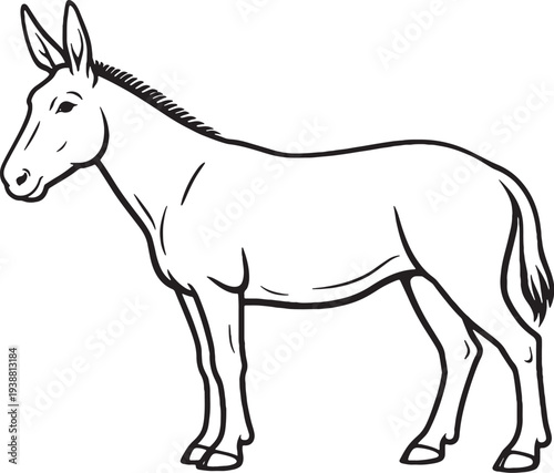 Mule Standing Side Profile Black and White Line Art Illustration