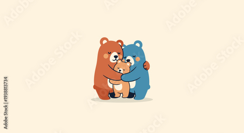 Two Cartoon Bears Hugging Each Other.