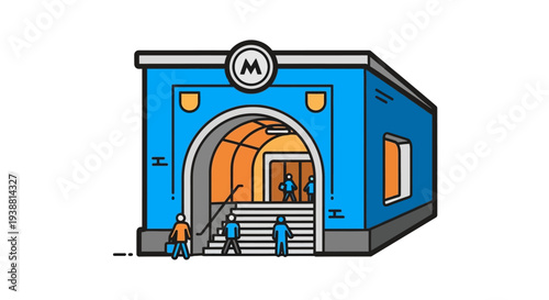 People walking up building stairs.