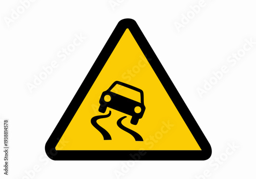 Slippery Road Car Warning Sign Dangerous Driving Traffic Symbol Vector