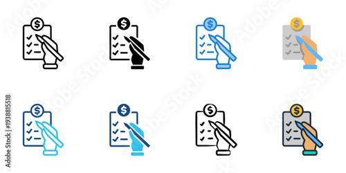 Financial planning icons set multiple style collection. Editable stroke 
