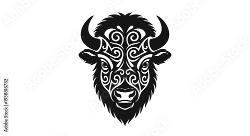 Black and white bison head illustration.