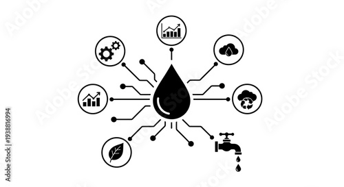 Water Droplet Icon With Various Symbols.