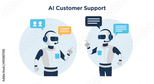 Robot Customer Support Agents with Headsets.