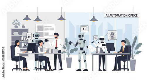 Robot Working Alongside Office Workers.