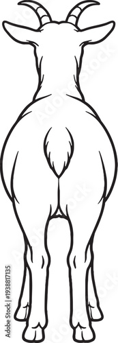 Konstfotografi Goat Standing Rear View Short Tail Pose Black and White Line Art Illustration