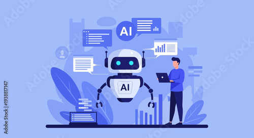 Robot with AI Label and Human Interaction.