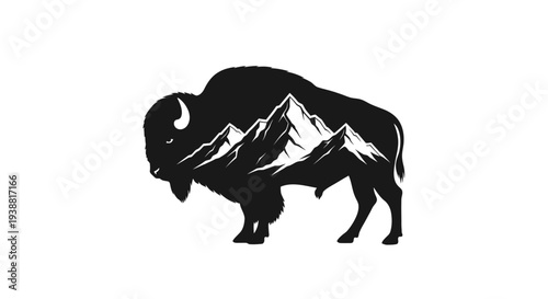 Bison Standing in Mountain Landscape Profile.