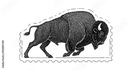 American Bison Walking Side View.