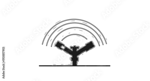 Black and white satellite dish antenna.