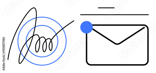 Email security, digital identity, online verification, secure communication, notification systems, document authentication. Hand-drawn signature and envelope with notification. Email security