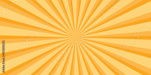 Orange stripes burst lines background. Sun ray light. Radiate sunlight. Vintage stripes halftone radial wallpaper for poster, banner.Circus background of spiral yellow orange rays vector.
