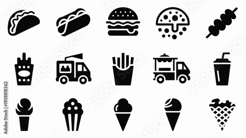 Street food logo pack with various icons on white background
