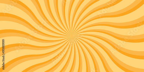 Orange stripes burst lines background. Sun ray light. Radiate sunlight. Vintage stripes halftone radial wallpaper for poster, banner.Circus background of spiral yellow orange rays vector.